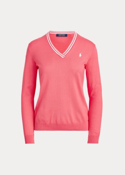 Sueter Ralph Lauren Mujer Coral / Blancos - Cotton V-Neck Golf - HMGOV7059